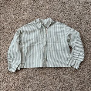NWT Madewell The Signature Oxford Crop Shirt in Green Pinstripe